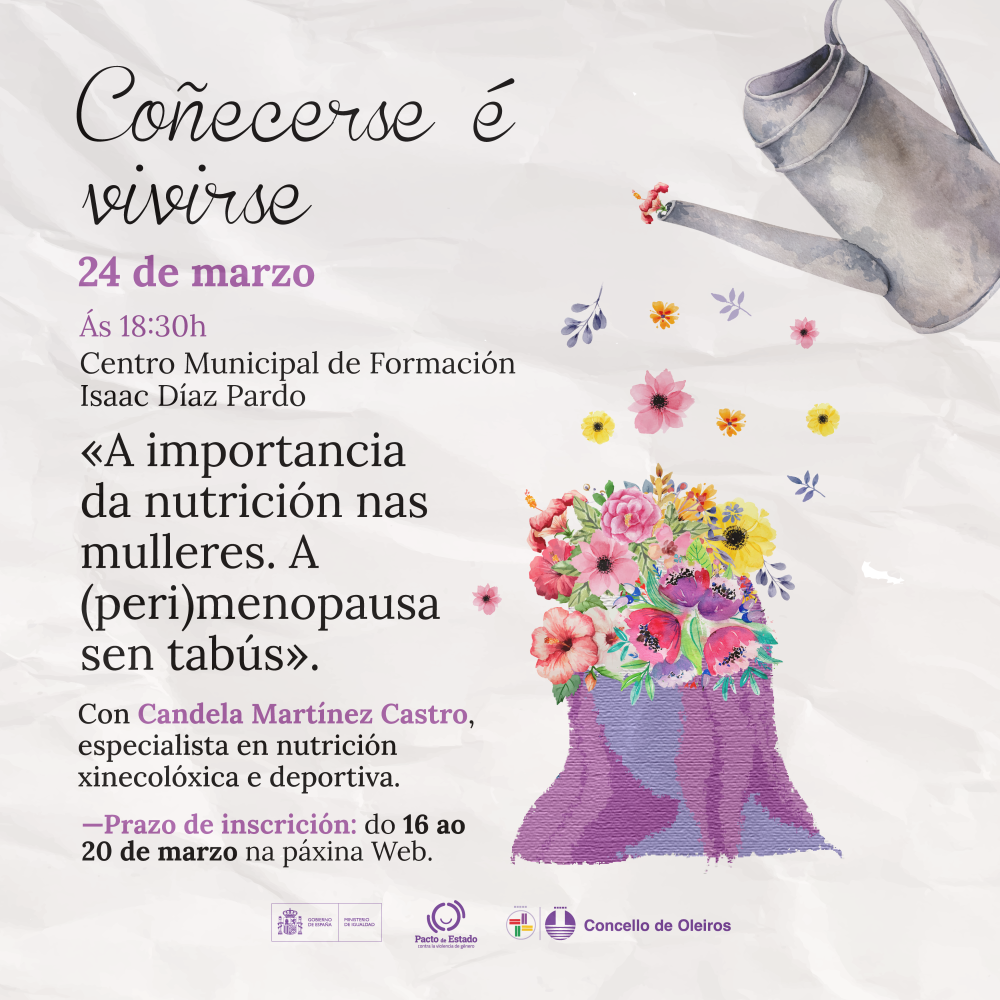 Imagen O próximo luns 16 de marzo, ábrese o prazo para a inscrición dun novo obradoiro do programa Coñecerse é vivirse. A importancia da nutrición nas mulleres. A (peri)menopausa sen tabús