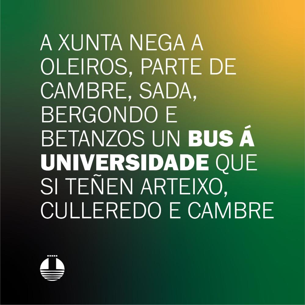 Imagen A Xunta nega a Oleiros, parte de Cambre, Sada, Bergondo e Betanzos un bus á universidade que si teñen Arteixo, Culleredo e Cambre