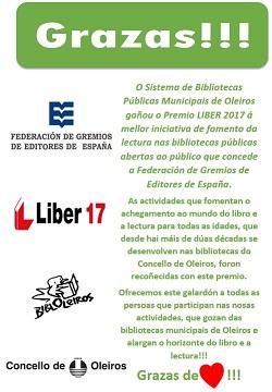 Imagen As Bibliotecas de Oleiros celebramos o Premio LIBER 2017 da Federación de Gremios de Editores de España!!!