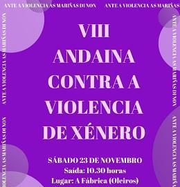 Imagen A andaina contra a violencia de xénero sae o sábado, ás 10:30 horas, da Fábrica