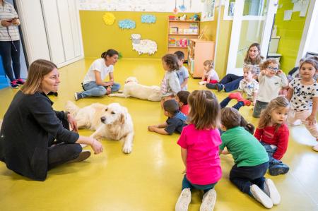 Imagen As cadelas Nata e Uva visitan as escolas infantís de Oleiros